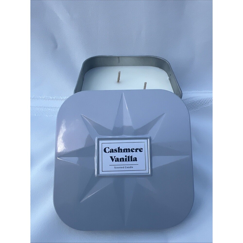 Threshold 3 wick lidded‎ metal tin Candle cashmere vanilla 12 oz